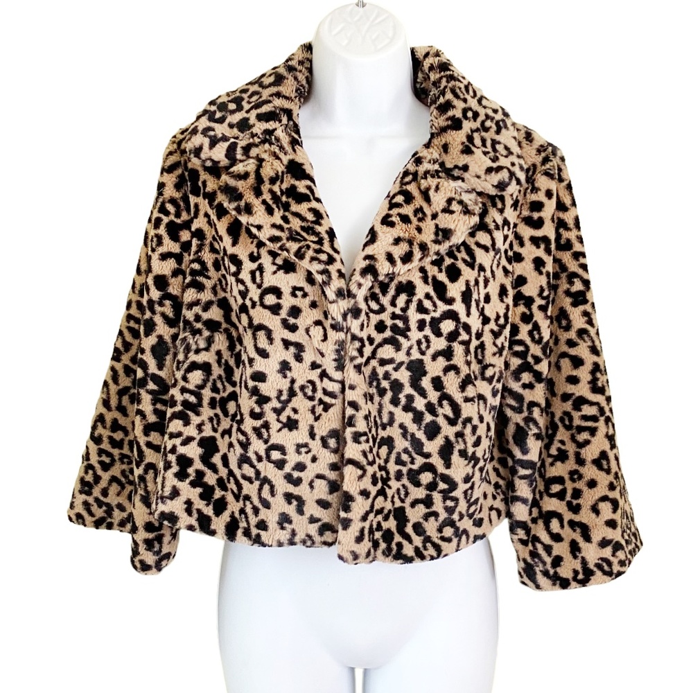 Cabi Leopard Print Cardigan Faux Fur Pink Lining Crop M